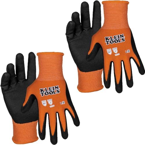 Klein Tools 60581 Work Gloves, Knit Dipped Cut Resistant ANSI A1 Nitrile Coated by Unknown