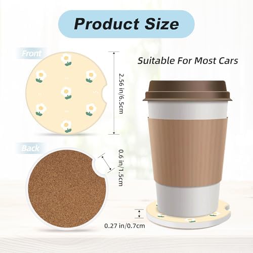 Cute White Flower Car Coasters for Cup Holders, 2 Pack Car Cup Holder Coasters - Image 3