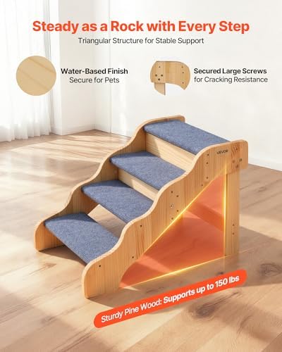 VEVOR Wood Pet Stairs, 4-Step Dog Stairs - Image 3