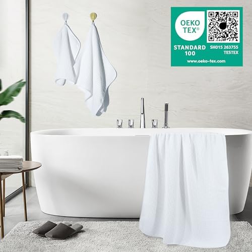 POLYTE 430 GSM Poly Blend Microfiber Quick Dry Waffle Bath Towel Set of 6 - Image 4