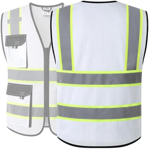 JKSafety Safety Vest for Men Women Hi Vis Reflective Vest JK220 White M - Image 5
