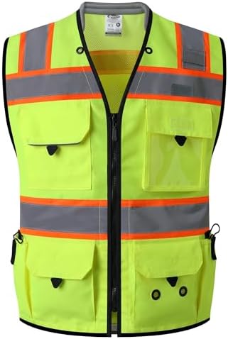 JKSafety Hi-Vis Unisex Surveyor Safety Vest Heavy Duty PPE Inner Pockets by JKSafety