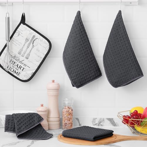 Homaxy Microfiber Waffle Weave Kitchen Dish Cloths, 12 Pack, Dark Grey - Image 5