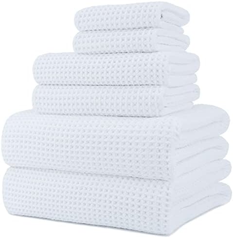 POLYTE 430 GSM Poly Blend Microfiber Quick Dry Waffle Bath Towel Set of 6 by Polyte