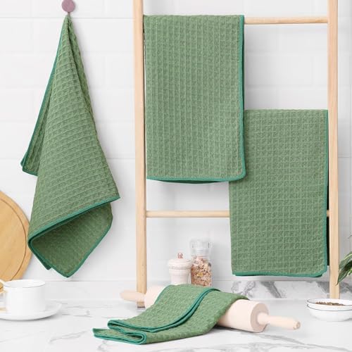 Homaxy Microfiber Waffle Weave Kitchen Towels, 4 Pack, Grass Green - Image 2