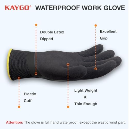 KAYGO Waterproof Work Gloves, Non-Slip Double Latex Coated - Image 2