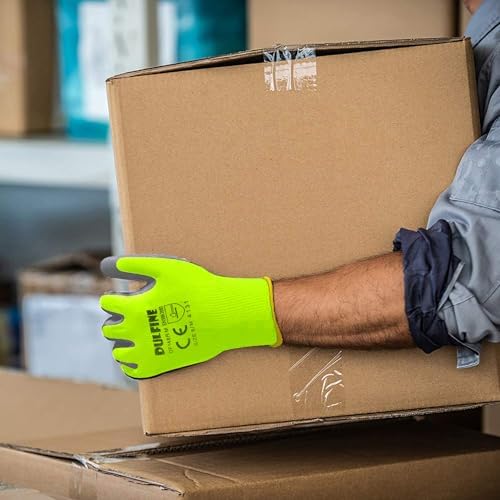 DULFINE Safety Work Gloves for Men & Women 12 Pairs, PU Coated Yellow XXL - Image 3
