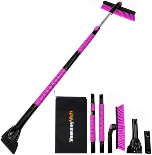 YeewayVeh 57in Truck Snow Brush & Ice Scraper 360° Rotating, Magenta Pink by YeewayVeh