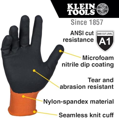 KLEIN TOOLS 60582 Work Gloves, Knit Dipped Cut Resistant ANSI A1 Nitrile Coated - Image 2