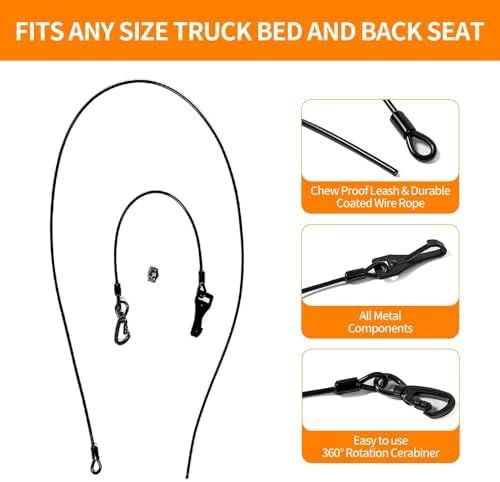 Dog Seat Belt, 5FT Chew-Proof Stainless Steel Wire Tether - Image 2