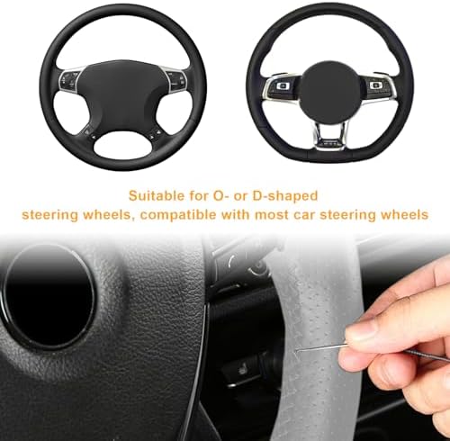 Ziciner Genuine Leather Steering Wheel Cover, Stitch on Wrap, Breathable - Image 5
