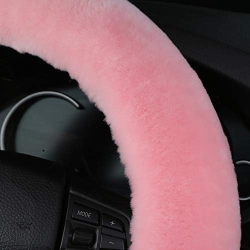 Pink Fuzzy Sheepskin Car Steering Wheel Cover - Image 4
