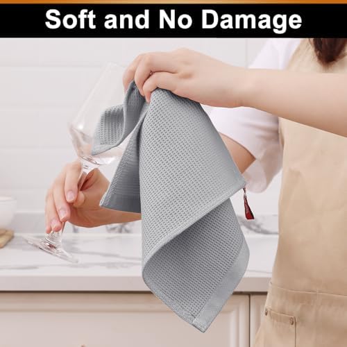 Homaxy 100% Cotton Waffle Weave Dish Cloths, 8 Pack, Light Grey - Image 4