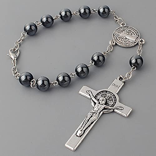 HanlinCC Catholic Car Rearview Decade Rosary St. Benedict Protection Medal - Image 3