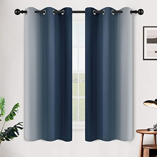 SimpleHome Ombre Navy Blue to Grey White Curtains - Image 2