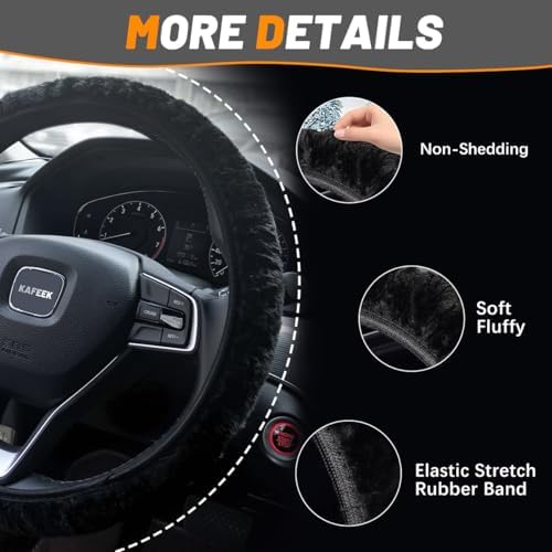 KAFEEK Warm Plush Steering Wheel Cover, Elastic Winter 15 Inch - Image 5
