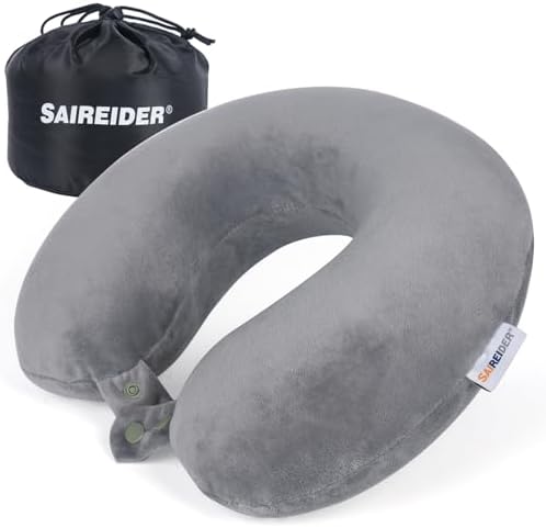 SAIREIDER Travel Pillows for Sleeping Airplane 100% Pure Memory Foam Neck by SAIREIDER