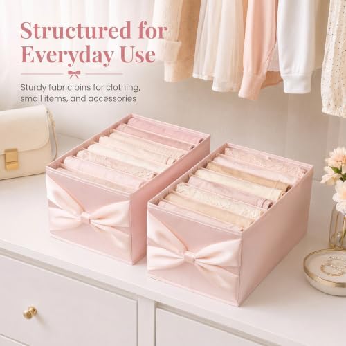 Gerrii 2 Pcs Pink Bow Storage Bins, 13.8" x 9.8" x 7.9" - Image 2