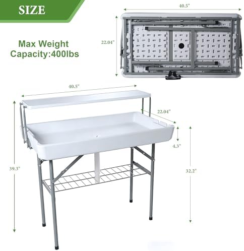 Double-Layer Cooler Table with Drain & Storage Rack, Portable Folding Ice - Image 3