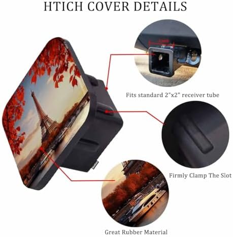 2" Receiver Hitch Cover Eiffel Tower, Paris Autumn Maple Leaves Eiffel Tower - Image 3