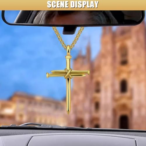 Nail Cross Pendant for Car Rearview Mirror, 3 Nails Metal Cross Car Rear View - Image 4