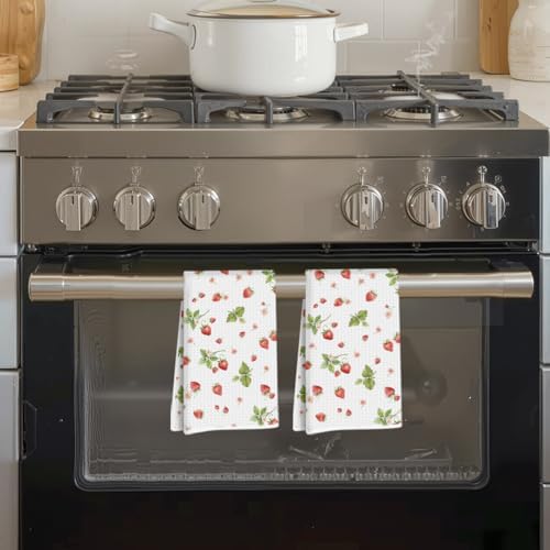 Blue Leaves 2 Pcs Artistic Strawberry Kitchen Towels Tea Towel - Image 6