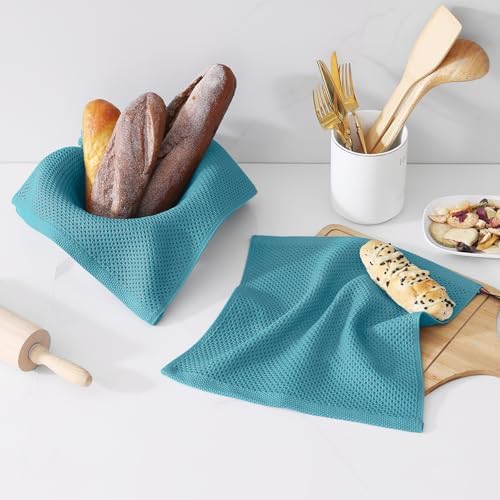 Kitinjoy 100% Cotton Waffle 6-Pack Kitchen Towels, Lake Blue - Image 2