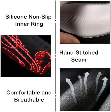 Red Embroidery Butterfly Car Steering Wheel Cover, 14.5-15 Inch Universal - Image 5