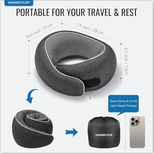 WANDER+® Travel Neck Pillow, Pure Memory Foam Neck Pillow - Image 3