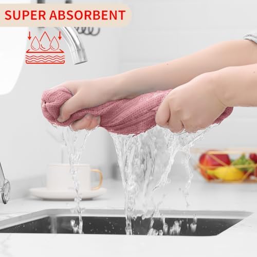 Homaxy 100% Cotton Waffle Weave Kitchen Dish Towels 4-Pack, Dried Rose - Image 3