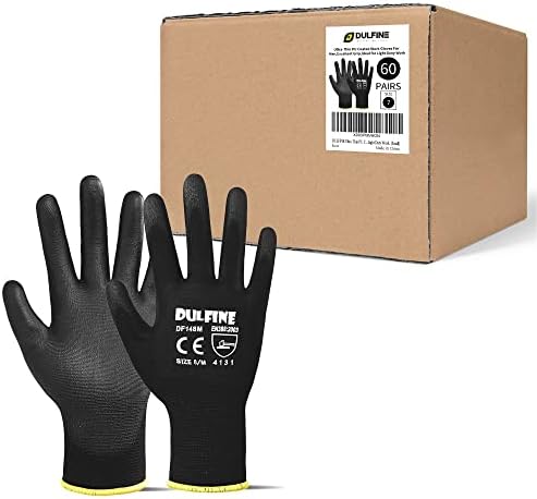 DULFINE Safety Work Gloves for Men 60 Pairs, Ultra-Thin PU Coated Black XL by DULFINE