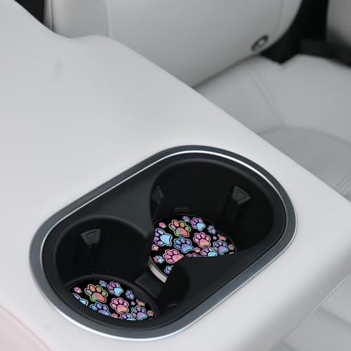 2 Pack Absorbent Car Coasters for Cup Holders, Gradient Black Dog paw Print - Image 3