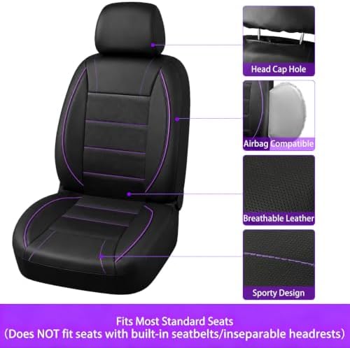 NBTEPEM 10 PCS Leather Car Seat Covers Front Seats Set, 14.5”-15'' Sporty - Image 4