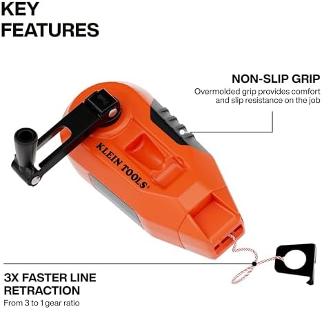 KLEIN TOOLS CHLK30S Compact Chalk Reel, 3:1 Gear Ratio, Quick-Release Spool - Image 2