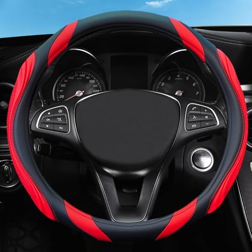 Concave Convex Massage Black Red Microfiber Leather Steering Wheel Cover - Image 3