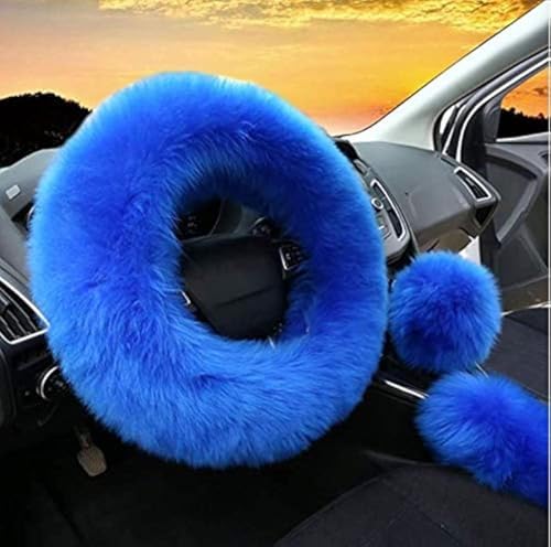 Blue Fluffy Sheepskin Car Steering Wheel Covers by Yontree