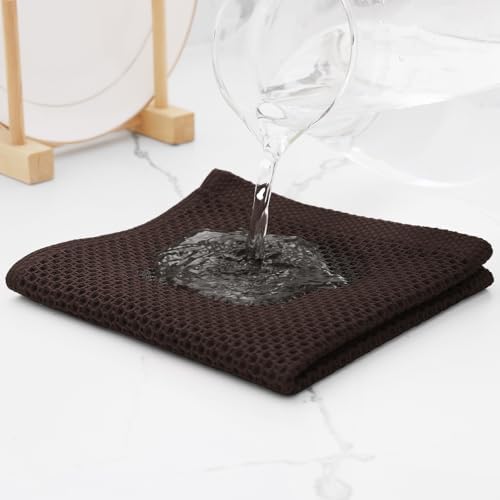 Kitinjoy 100% Cotton Waffle 6-Pack Kitchen Towels, Dark Brown - Image 3