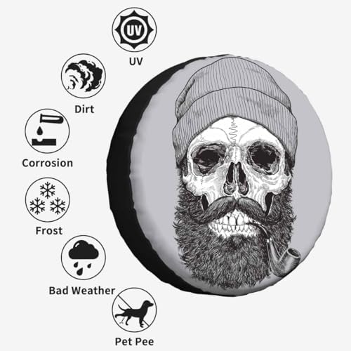 Skull Spare Tire Cover 15 inch Sailor Sea Captain Hipster Pipe Beard Skeleton - Image 5