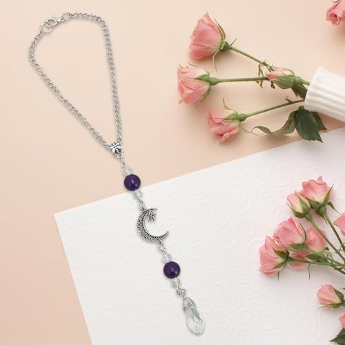 Purple Amethyst Hanging Car Charm Stone Bead Boho Cute Auto Rearview Mirror - Image 7
