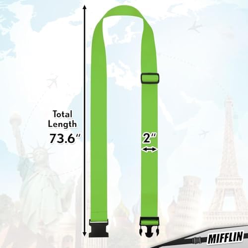 Luggage Straps - Neon Green, 2 Inches Wide, 4 Pack - Adjustable Nylon Belt - Image 6