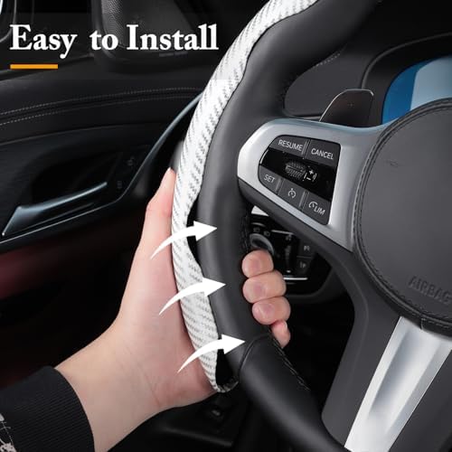 Carbon Fiber Steering Wheel Cover Universal 3pcs Protector Glossy White - Image 4
