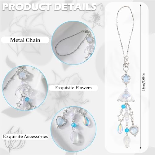 Blue Jellyfish Rearview Mirror Charm, Gift - Image 3
