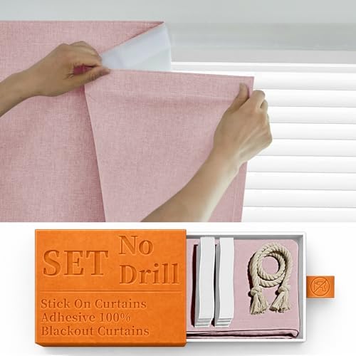 100% Blackout Adhesive Blackout Curtains- Self Stick Shades Window Blinds by Sovtfides