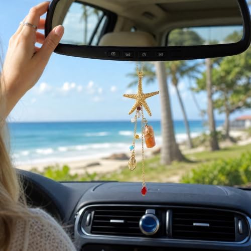 Crystal Starfish Rearview Mirror Charm, Women Decor Gift - Image 3