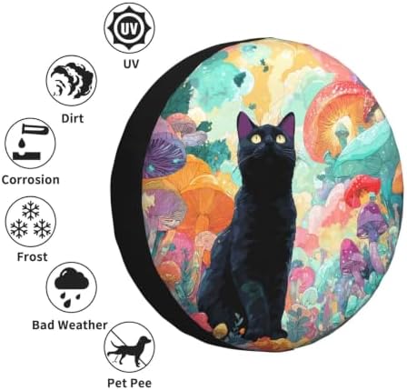 Black Cat Spare Tire Cover Waterproof Wheel Cover 14 Inch Universal Fit - Image 6