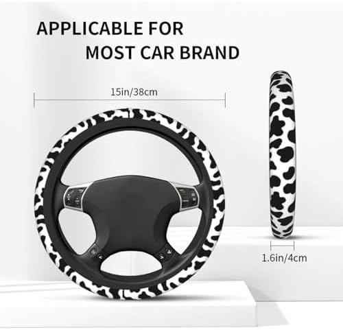 Cow Print Steering Wheel Cover 15in+ 2 Car Coasters Decoration - Image 3