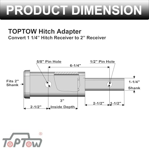 TOPTOW 64408 Trailer Hitch Receiver Adapter 1-1/4" to 2", Extender to 6-1/4" - Image 2