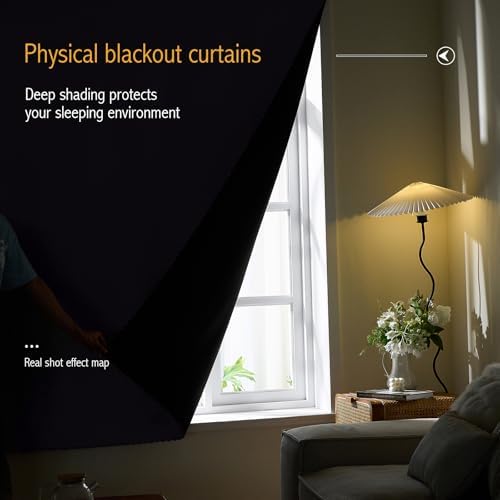 AJAZZ 100% Blackout Self Adhesive Curtains Small Window Short Temporary Black - Image 2