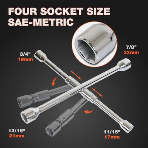 Jack Boss 14 Inch Universal Folding Cross Lug Wrench 4 Way Tire Iron - Image 3