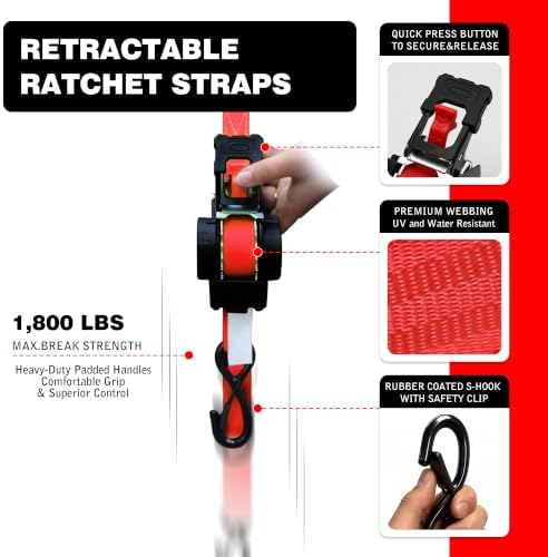 Retractable Ratchet Straps 1" x 13 Ft, 800 Lbs, 2 Pack - Image 2
